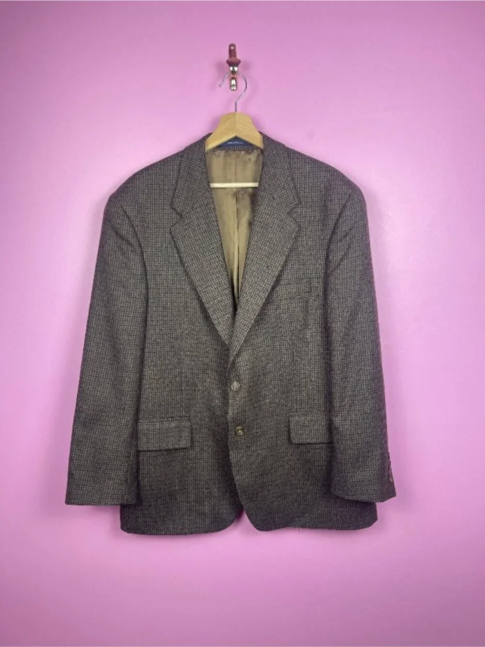 Chaps Ralph Lauren Vintage Houndstooth Tweed Sport Coat Wool Brown Men's 46R